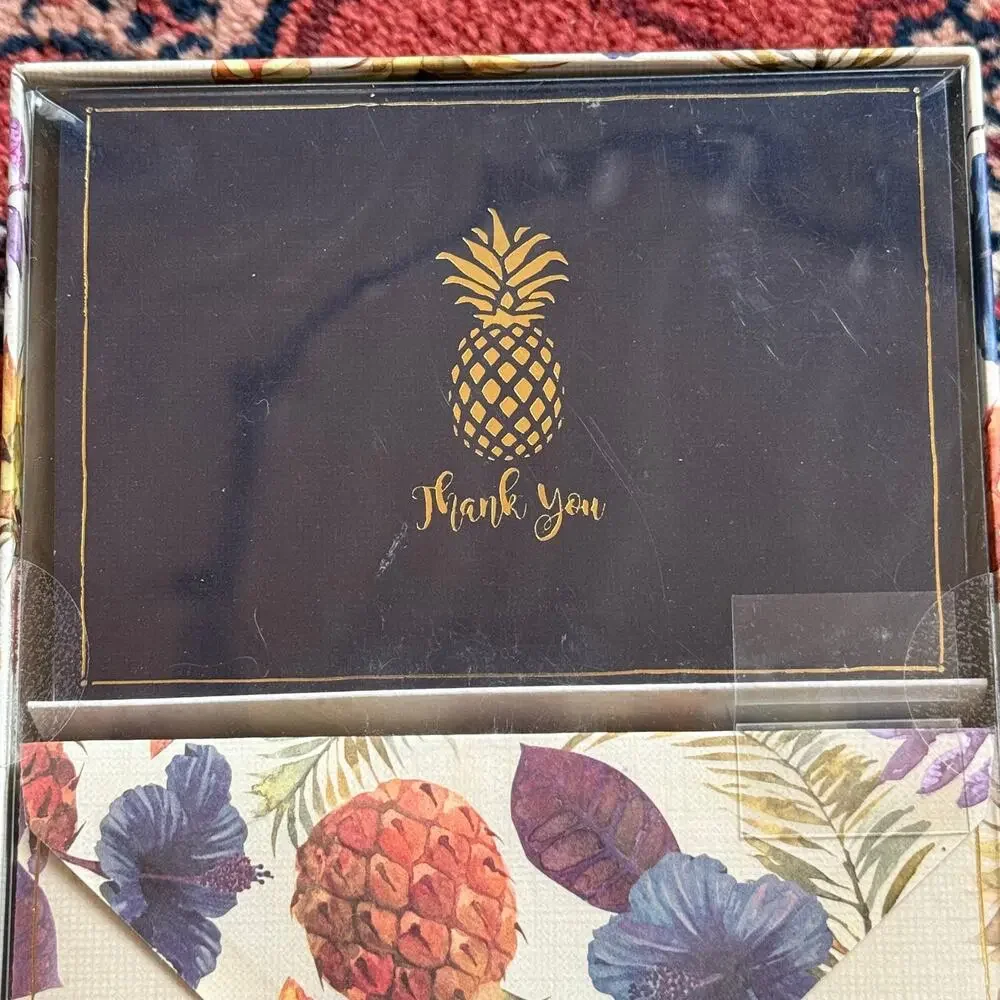 Set of 12 Punch Studio Dark Blue Cards, Gold‎ Pineapple THANK YOU Note Cards